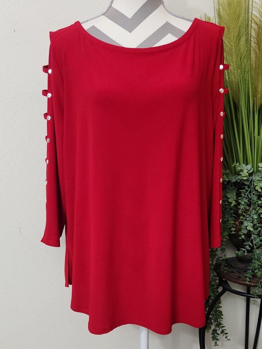89th + Madison Red Ladder Sleeves Top Blouse